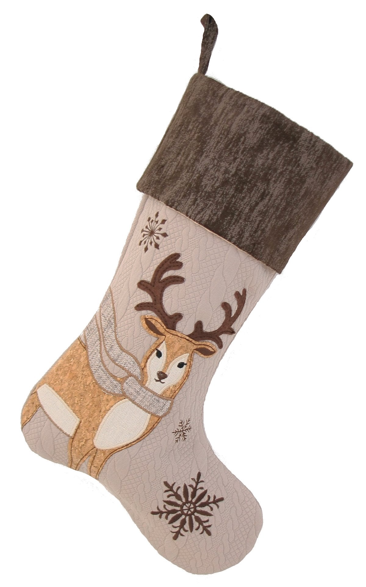 Cozy Reindeer Christmas Stocking – Embroidered Sweater Texture