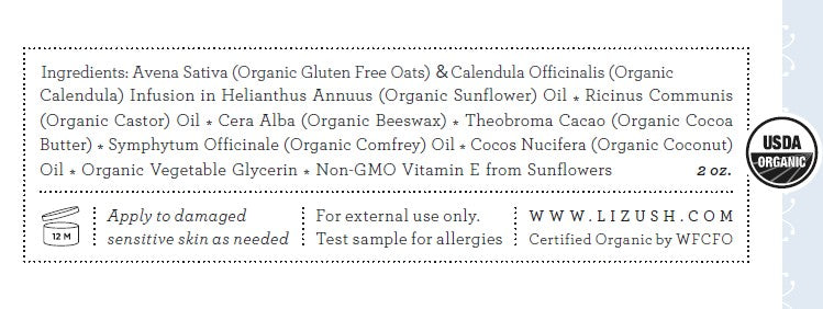 USDA Organic Magic Balm | Head-to-Toe | Oat & Calendula, Comfrey, Cocoa Butter | Eczema & Dry Skin | No Preservatives | 2 oz | Made in USA | Lizush