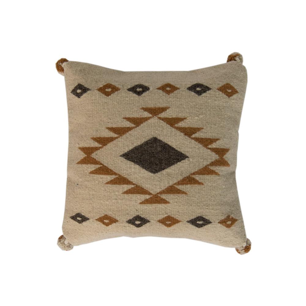 Oaxacan Handwoven Wool Accent Pillow — Caramel Diamond Geometric Design