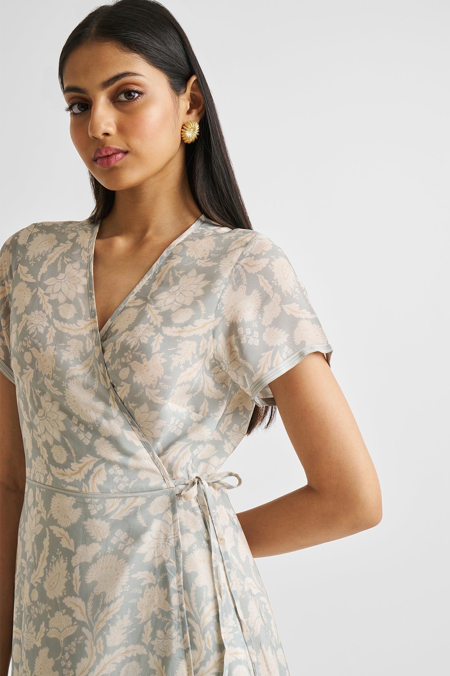 Maxi Wrap Dress in Blue Florals | 100% Bemberg™ Crepe | Vintage Bouquet Blue | Wrap Tie | Pockets | XS–3XL | Reistor