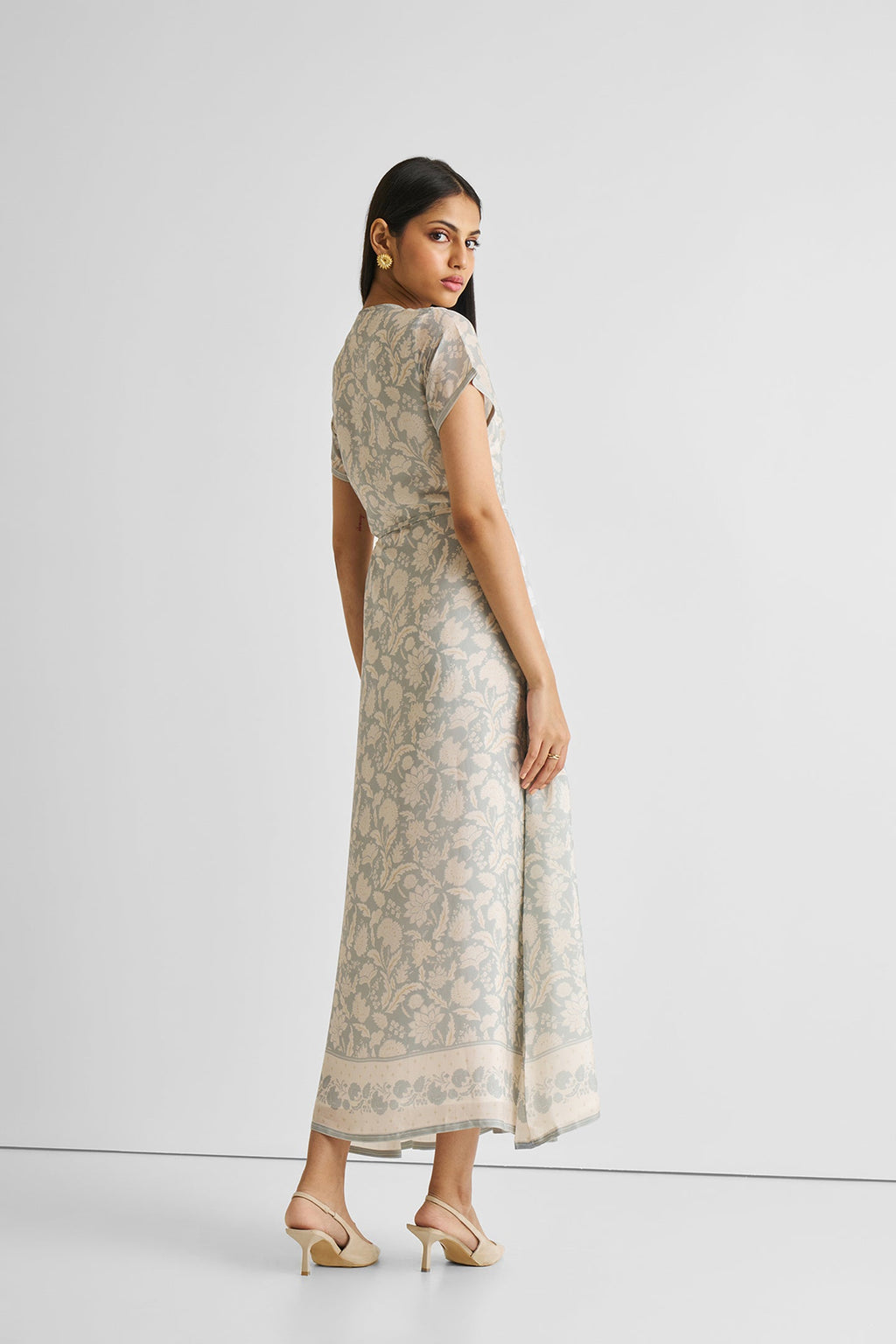 Maxi Wrap Dress in Blue Florals | 100% Bemberg™ Crepe | Vintage Bouquet Blue | Wrap Tie | Pockets | XS–3XL | Reistor
