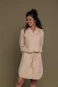 Cliff Dress in Neutral Beige | 100% Hemp | Oversized Shirt Dress | Front Pocket | Drawstring | Reistor