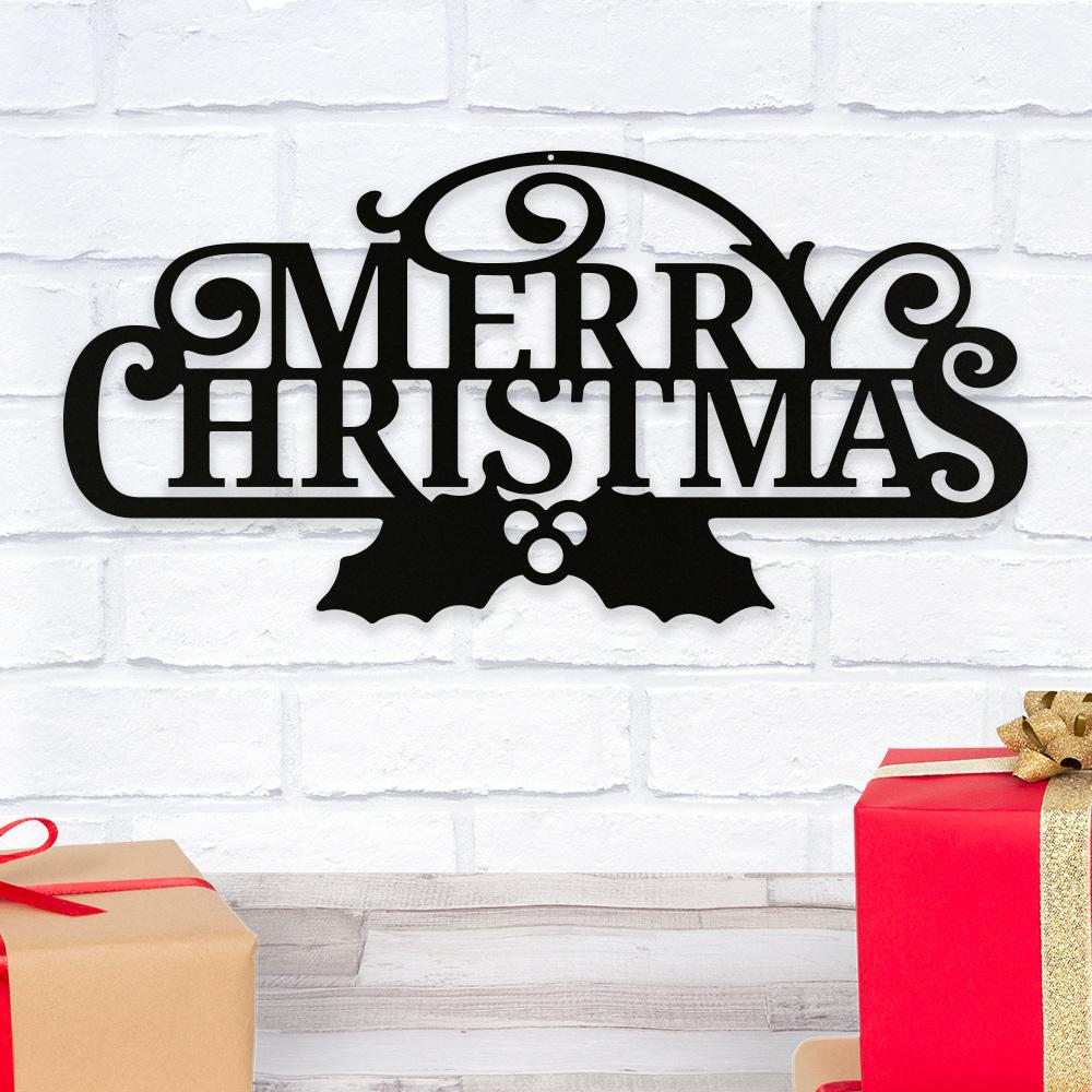 Merry Christmas Metal Wall Art — Steel Holiday Sign | Indoor & Outdoor Decor