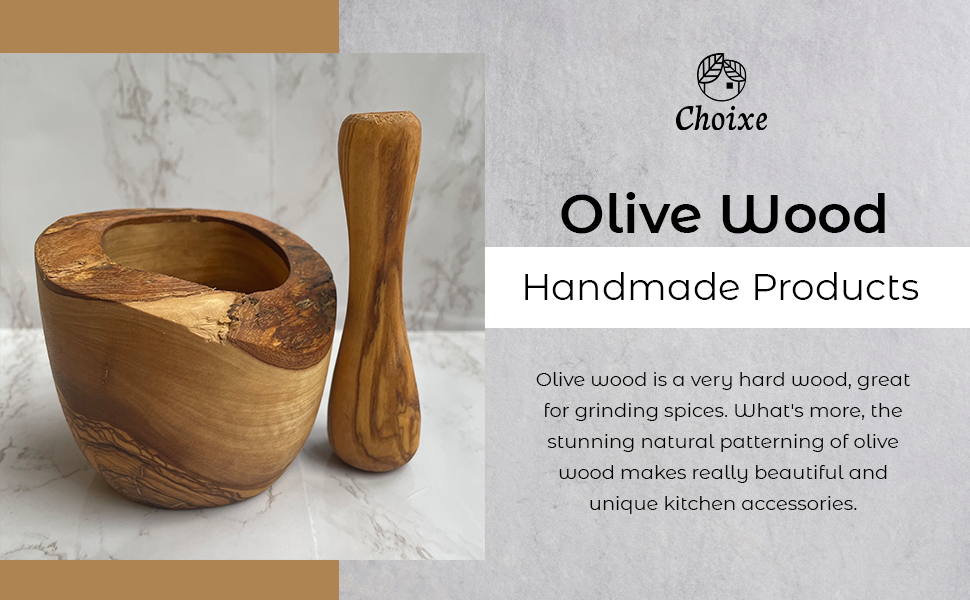 Rustic Mediterranean Olive Wood Mortar & Pestle | Hand-Carved in Tunisia | Choixe