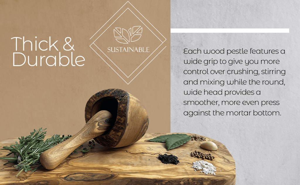 Rustic Mediterranean Olive Wood Mortar & Pestle | Hand-Carved in Tunisia | Choixe