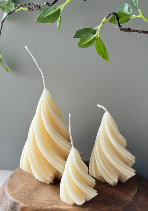 Swirling Christmas Tree Candles | Sculptural Soy Wax Holiday Decor