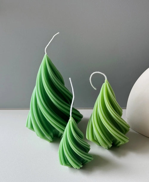 Swirling Christmas Tree Candles | Sculptural Soy Wax Holiday Decor
