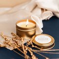 Moonglow | Patchouli, Cinnamon & Black Pepper Soy Candle | 100% Essential Oils | Brushed Gold Travel Tin | 6 oz | Slow North