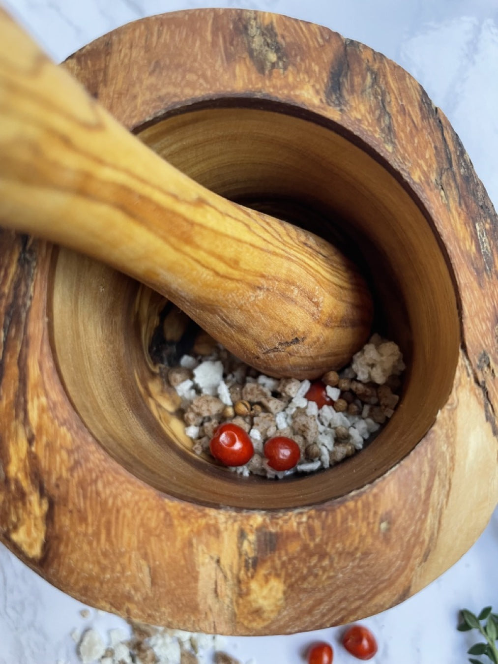 Rustic Mediterranean Olive Wood Mortar & Pestle | Hand-Carved in Tunisia | Choixe