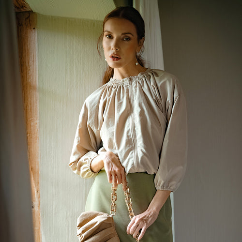 Beige Ruffle Windbreaker Jacket