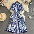Spring Summer Women Short Sleeve Printed Beach Holiday Dress .Ships