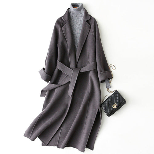 Women's Reversible Cashmere Wool Coat – Mid-Length Loose Fit