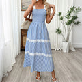 Long Halter Dress Women Summer Elegant Backless Stitching Lace Lace