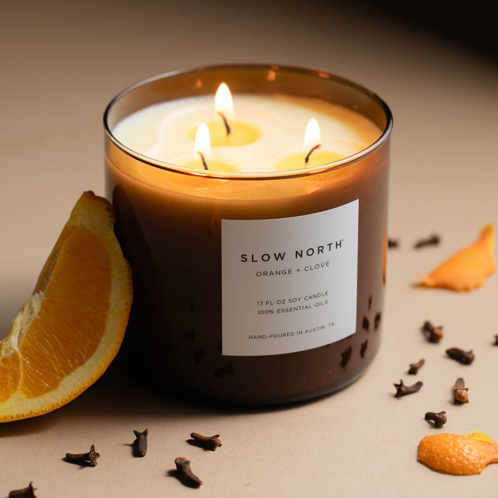 Orange + Clove Signature 3-Wick Soy Candle | 100% Soy & Pure Essential Oils | Hand-Poured Austin, TX | Slow North
