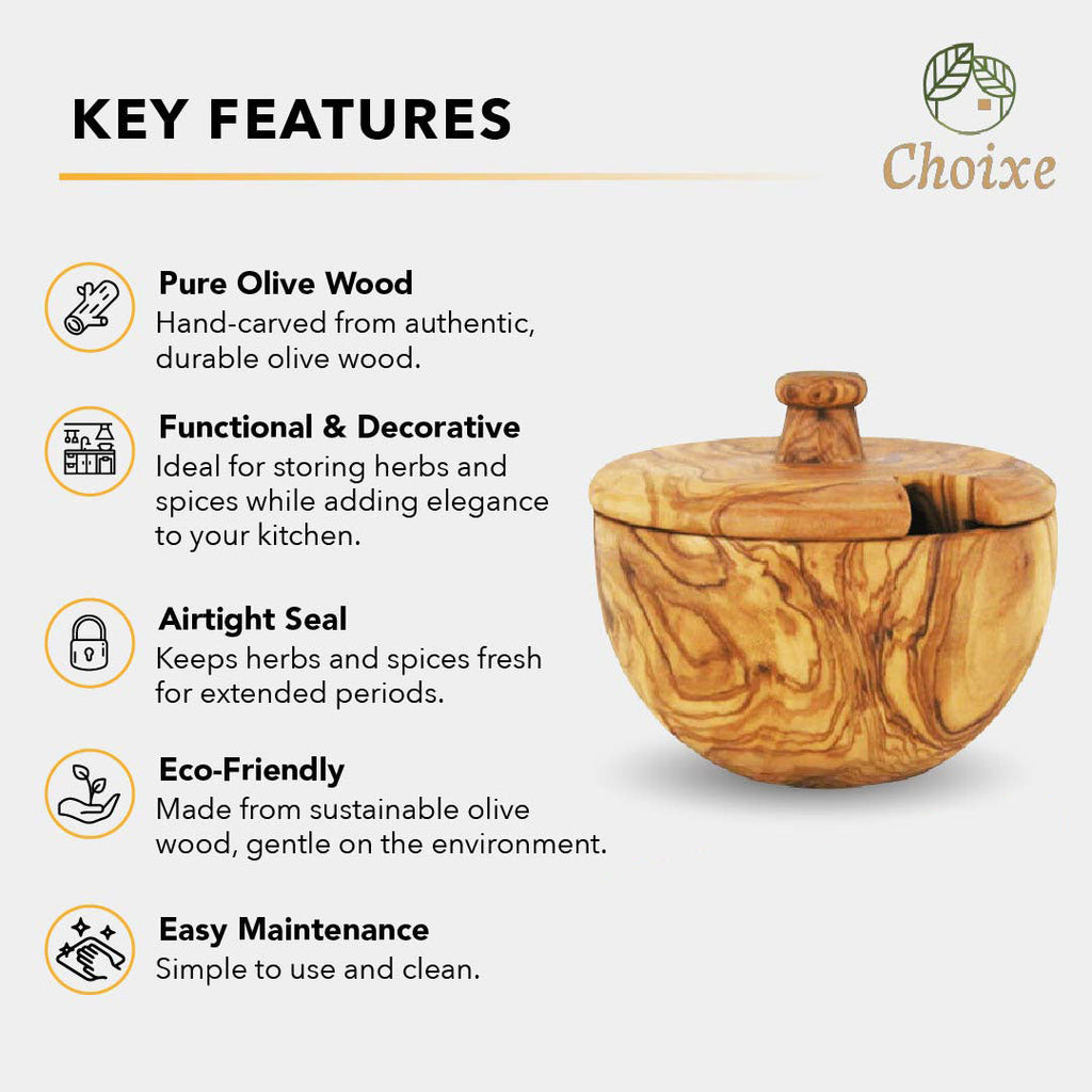 Mediterranean Olive Wood Canister | Hand-Carved | 6 Oz | Airtight | Choixe