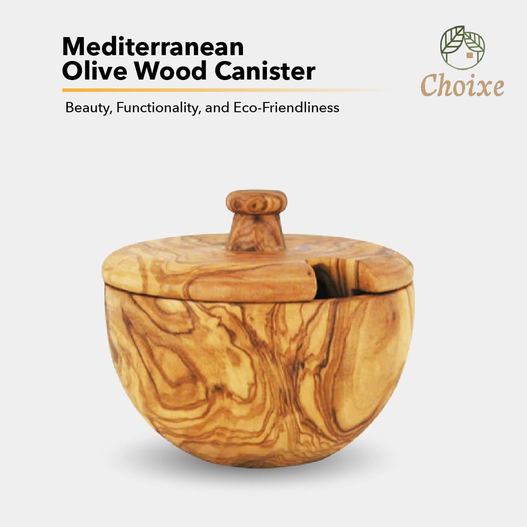 Mediterranean Olive Wood Canister | Hand-Carved | 6 Oz | Airtight | Choixe