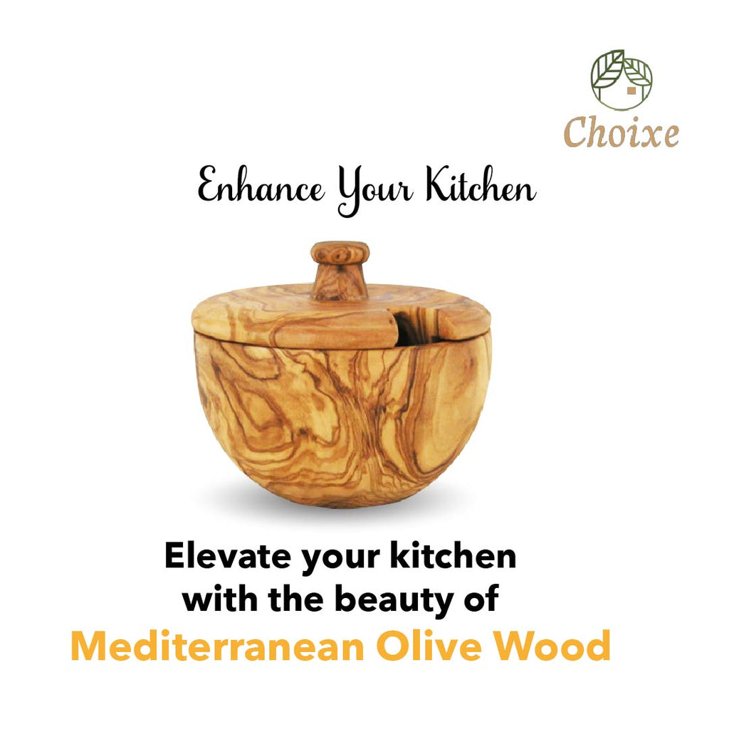 Mediterranean Olive Wood Canister | Hand-Carved | 6 Oz | Airtight | Choixe