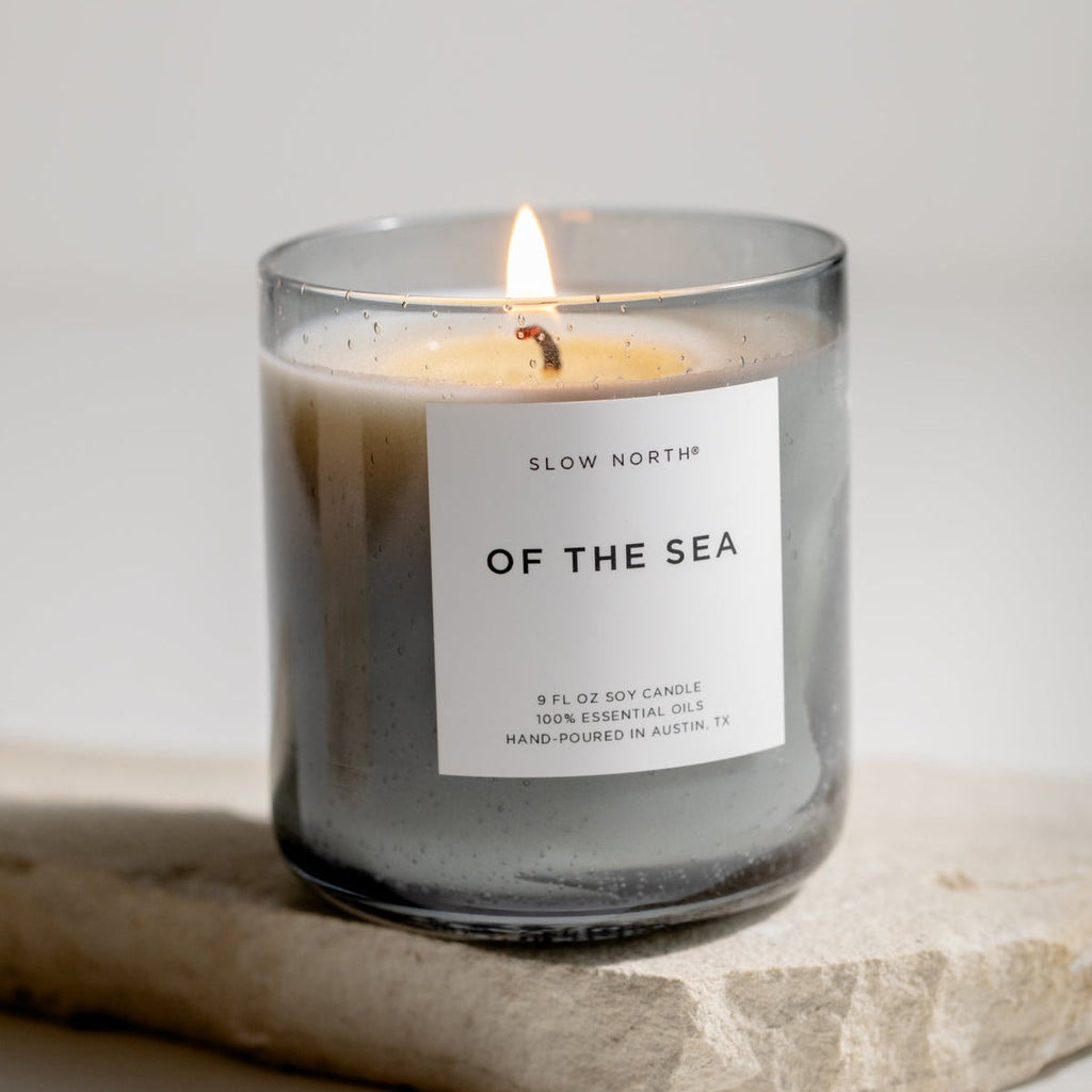 Of The Sea | Spa Collection Soy Candle | Smoky Blue Bubble Glass | Lavender, Eucalyptus & Peppermint | 9 oz | Slow North