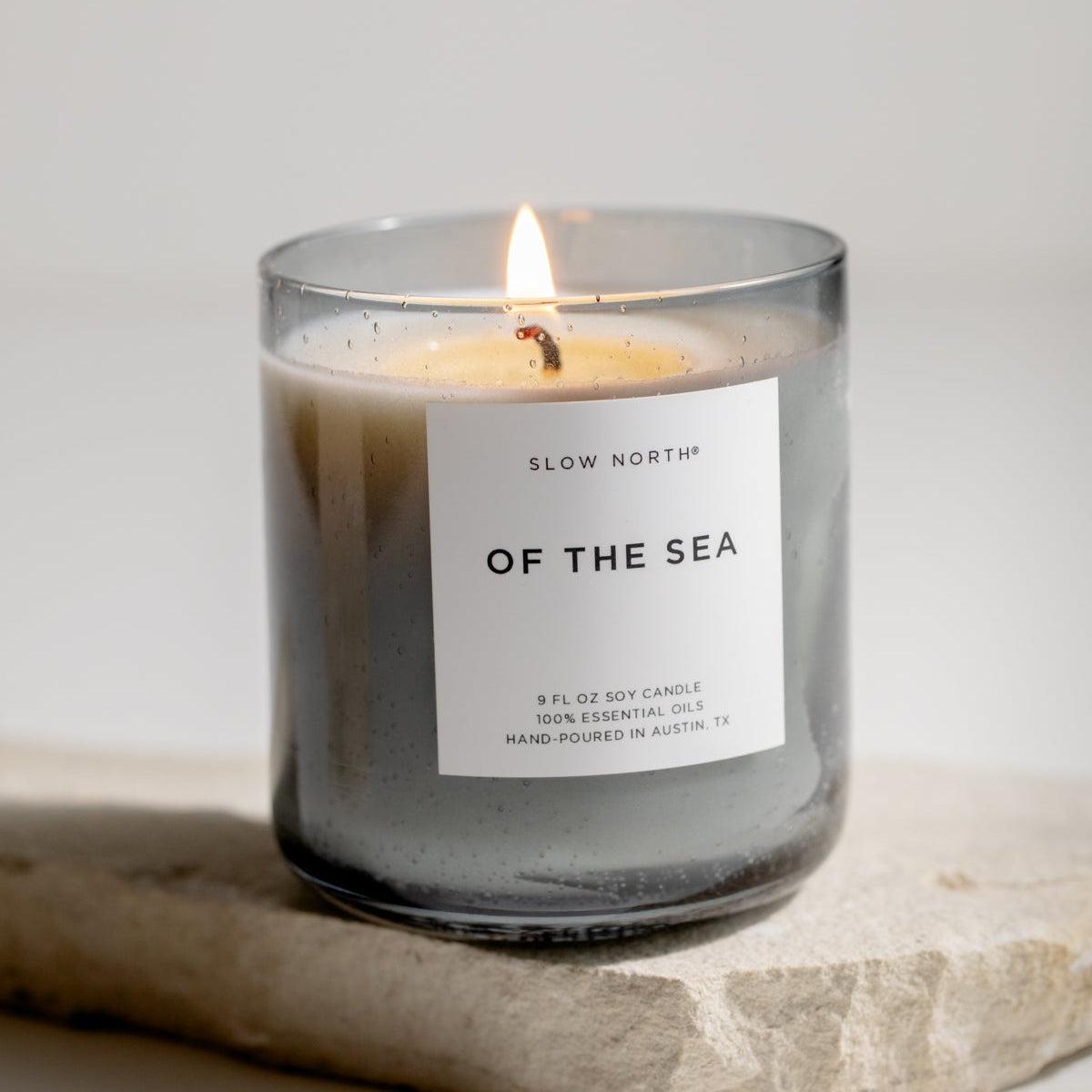 Of The Sea | Spa Collection Soy Candle | Smoky Blue Bubble Glass | Lavender, Eucalyptus & Peppermint | 9 oz | Slow North