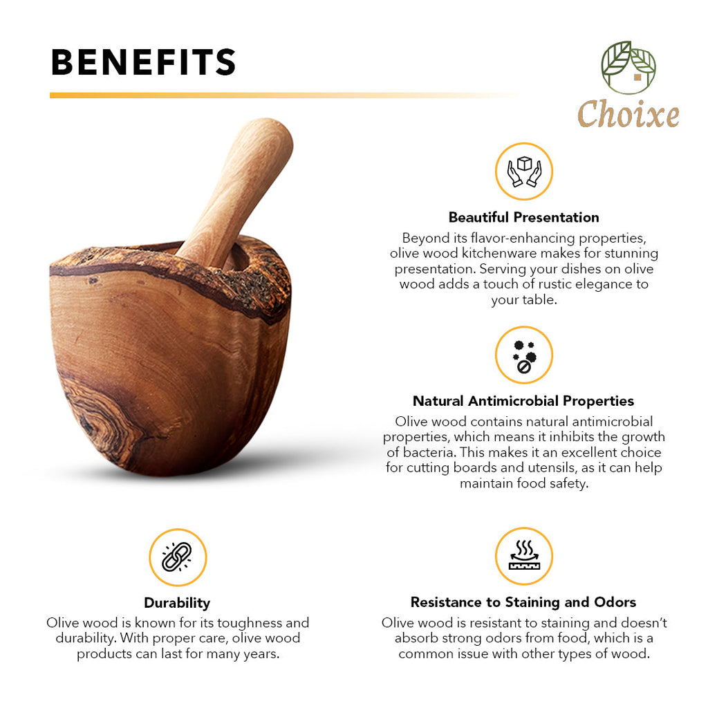 Rustic Mediterranean Olive Wood Mortar & Pestle | Hand-Carved in Tunisia | Choixe