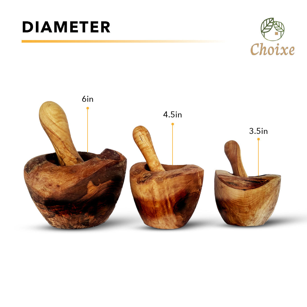 Rustic Mediterranean Olive Wood Mortar & Pestle | Hand-Carved in Tunisia | Choixe
