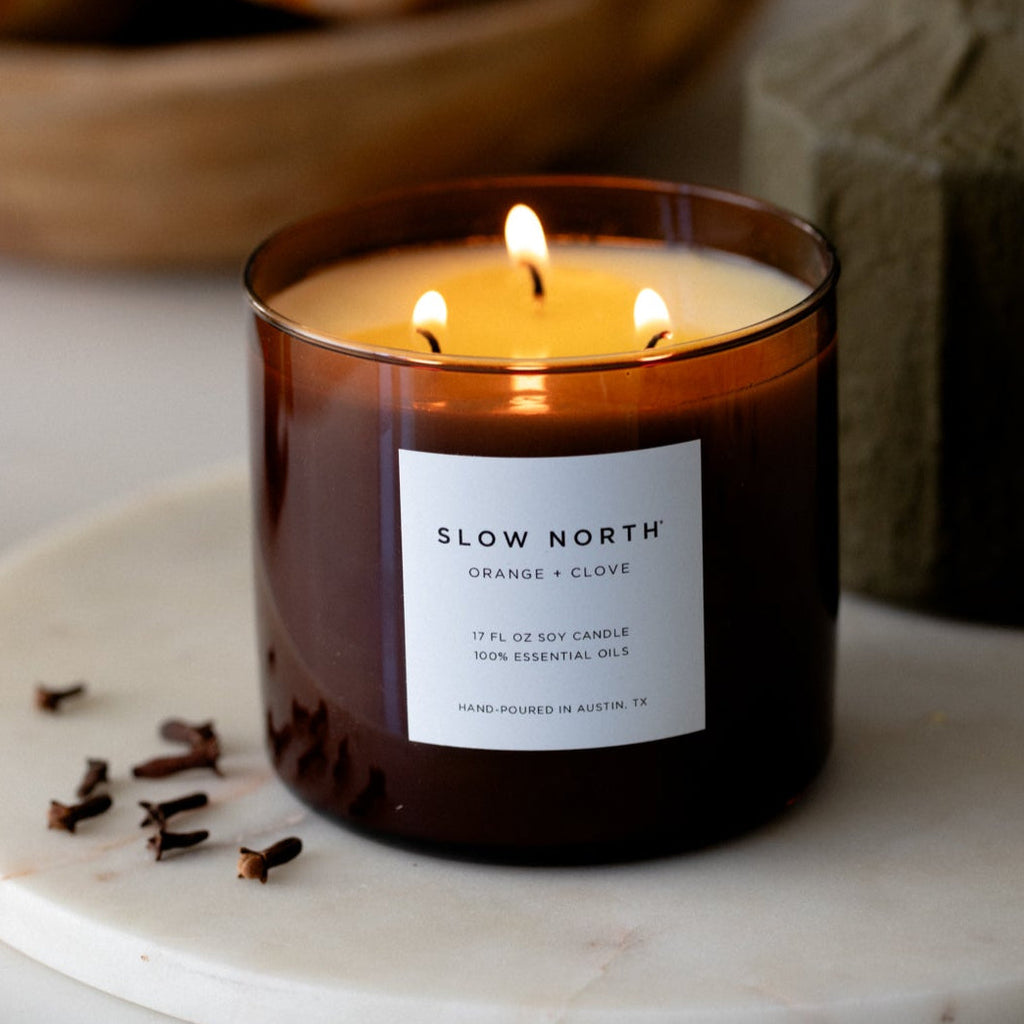 Orange + Clove Signature 3-Wick Soy Candle | 100% Soy & Pure Essential Oils | Hand-Poured Austin, TX | Slow North