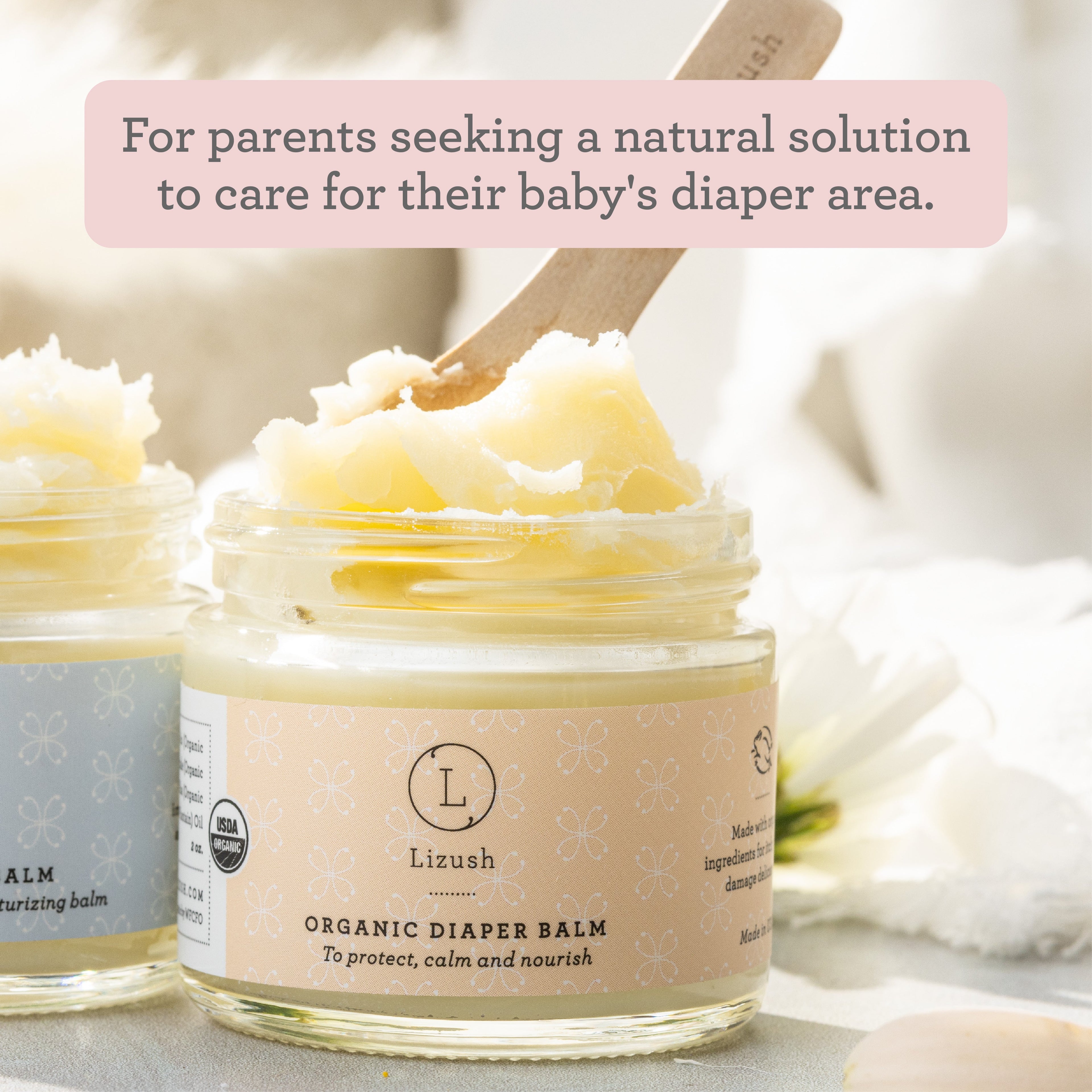 USDA Organic Diaper Balm | Calendula, Comfrey Root & Cocoa Butter | No Preservatives | 100% Natural | 2 oz | Made in USA | Lizush