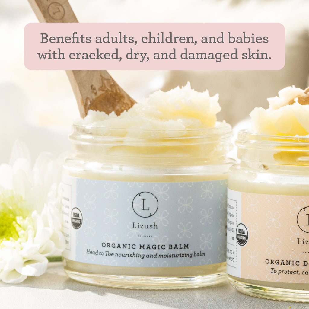 USDA Organic Magic Balm | Head-to-Toe | Oat & Calendula, Comfrey, Cocoa Butter | Eczema & Dry Skin | No Preservatives | 2 oz | Made in USA | Lizush