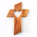 Hand-Carved Olive Wood Wall Cross with Heart Motif, 13 cm