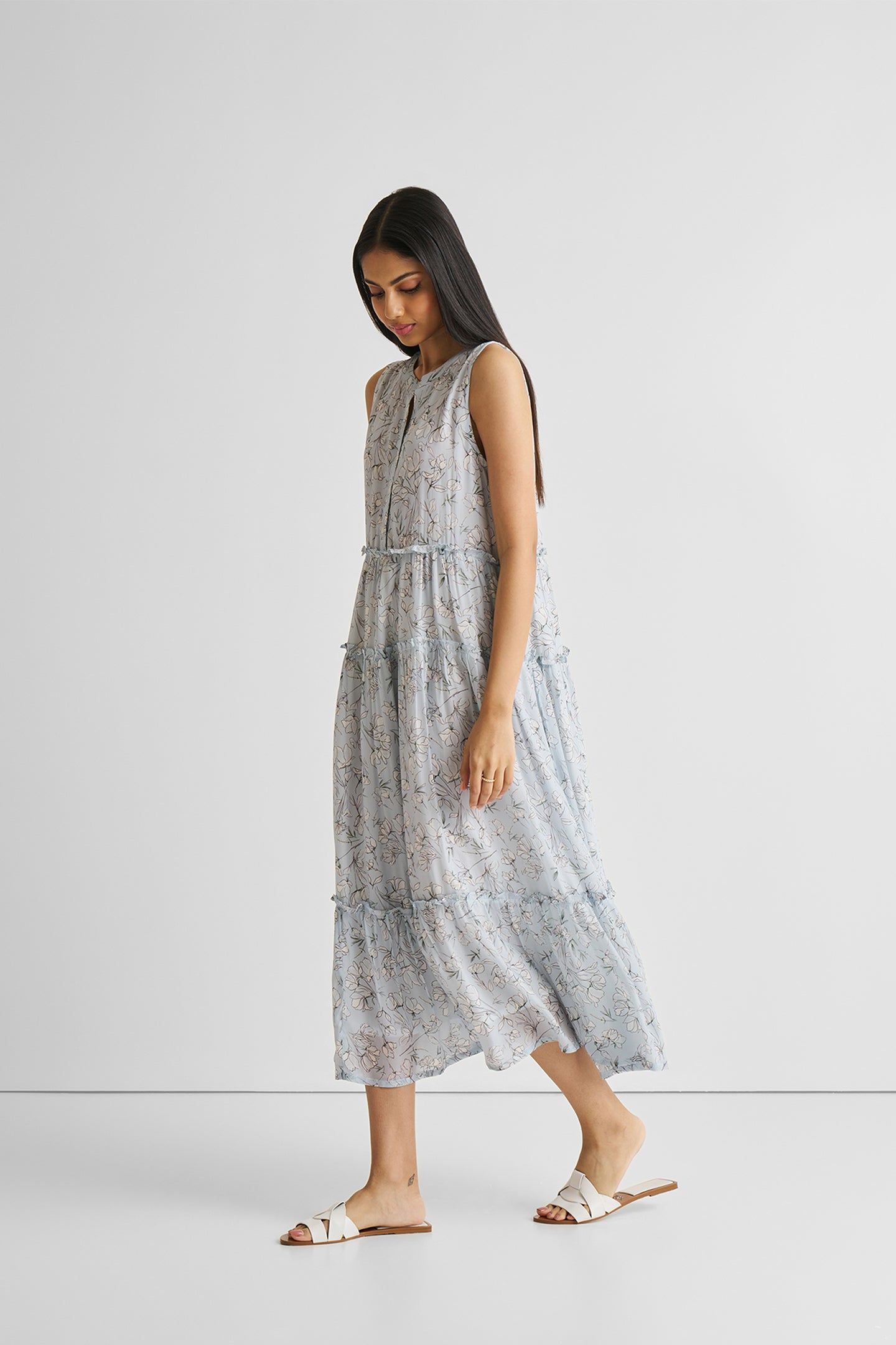 Peony Blues Perfect Resort Maxi Dress | Blue Florals | 100% Bemberg™ Crepe | Mandarin Collar | XS-3XL | Reistor