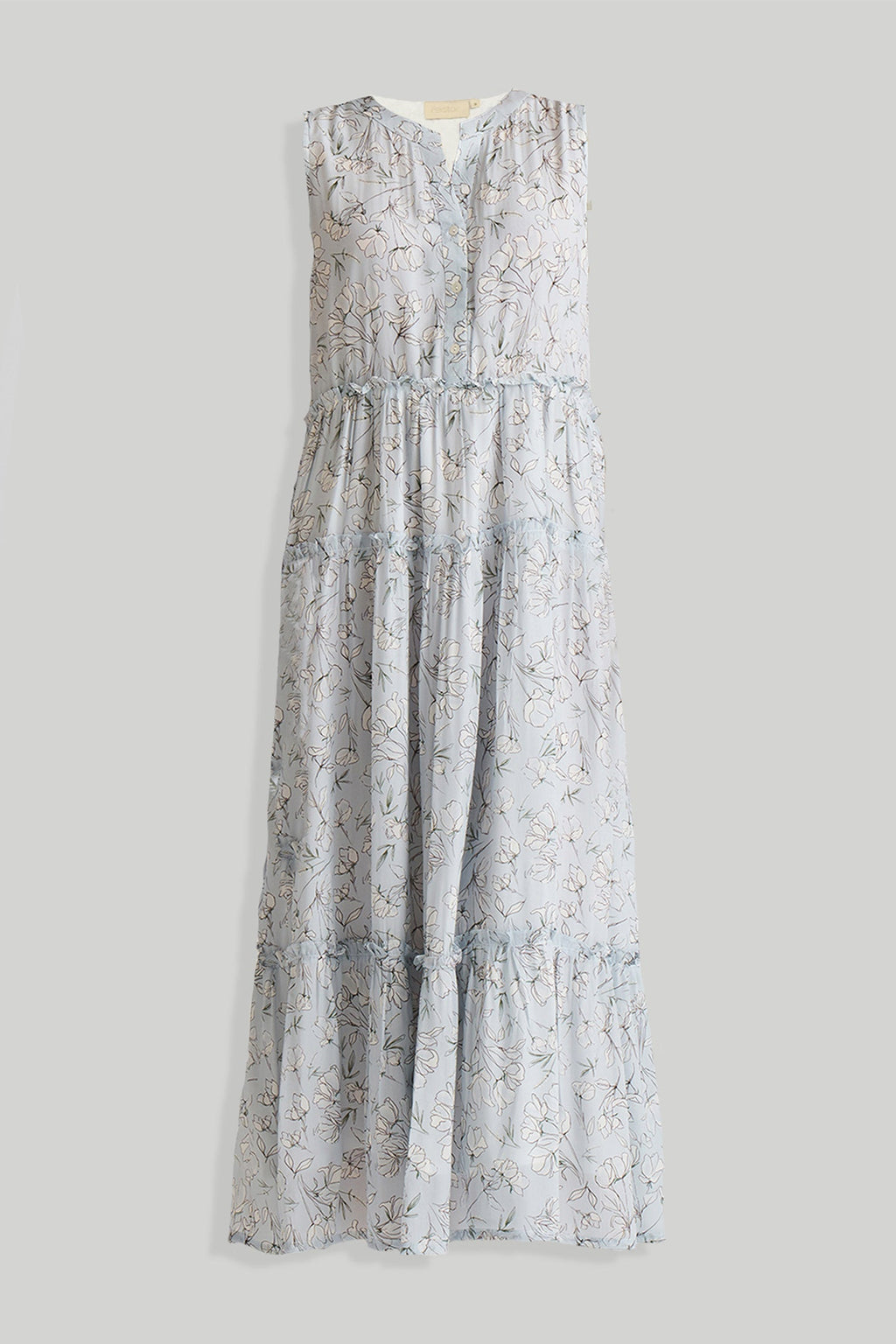 Peony Blues Perfect Resort Maxi Dress | Blue Florals | 100% Bemberg™ Crepe | Mandarin Collar | XS-3XL | Reistor