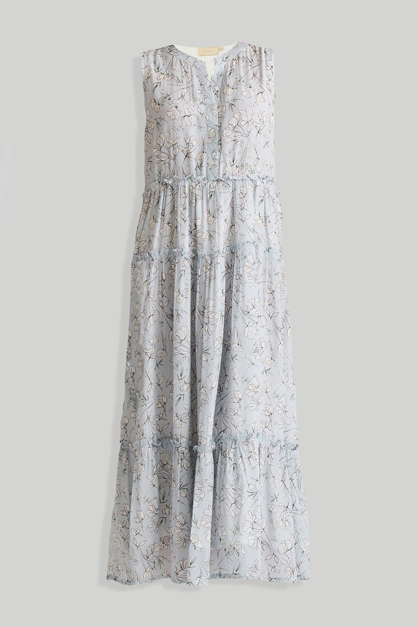 Peony Blues Perfect Resort Maxi Dress | Blue Florals | 100% Bemberg™ Crepe | Mandarin Collar | XS-3XL | Reistor