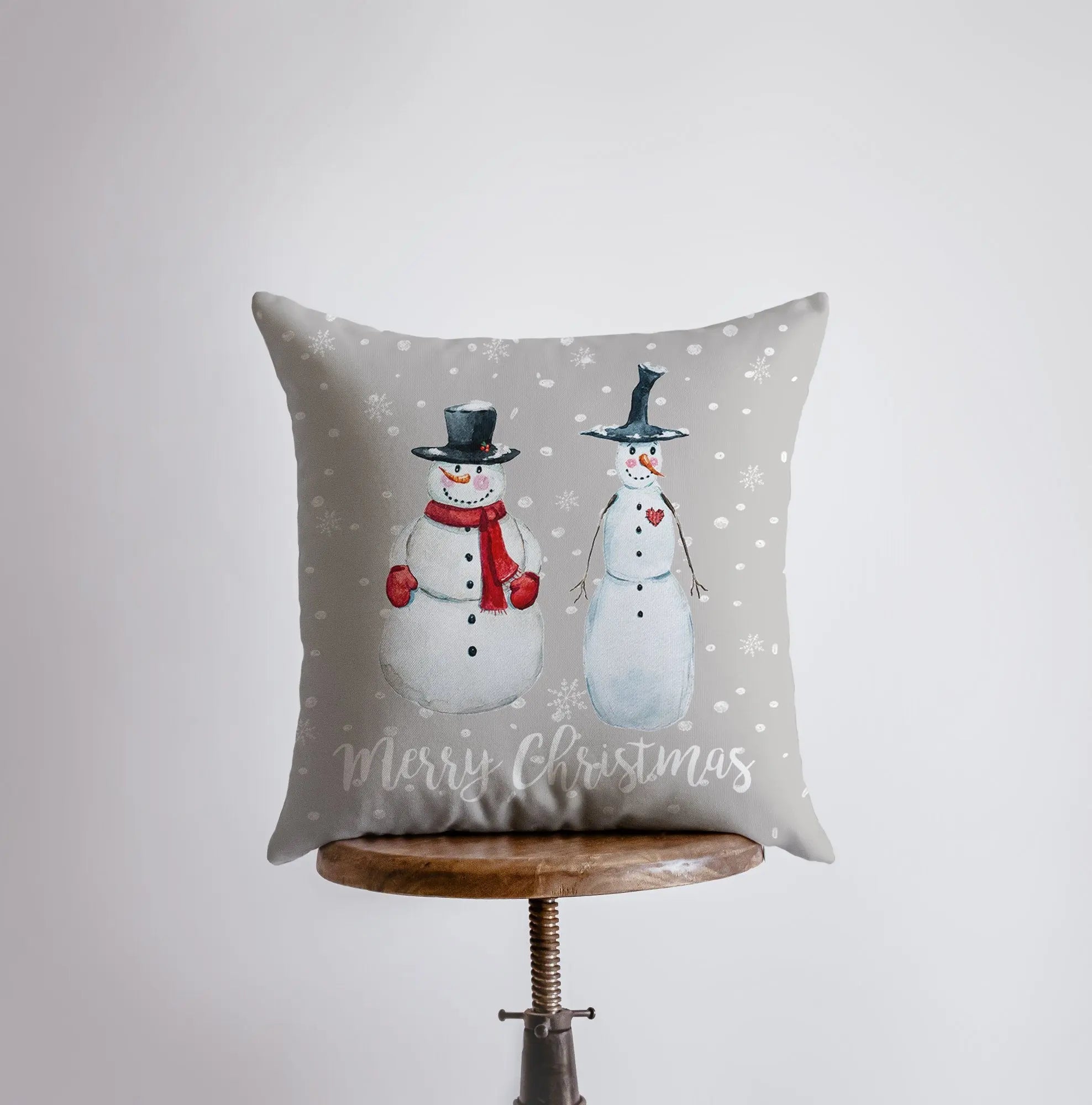 Primitive Snowmen Throw Pillow Cover — Handmade Christmas Decor
