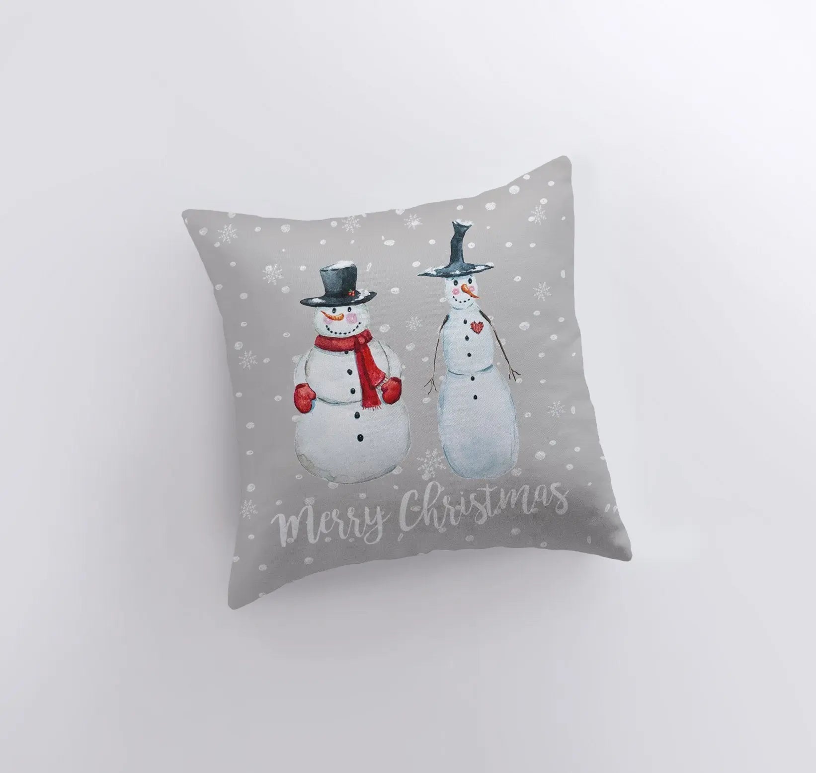 Primitive Snowmen Throw Pillow Cover — Handmade Christmas Decor