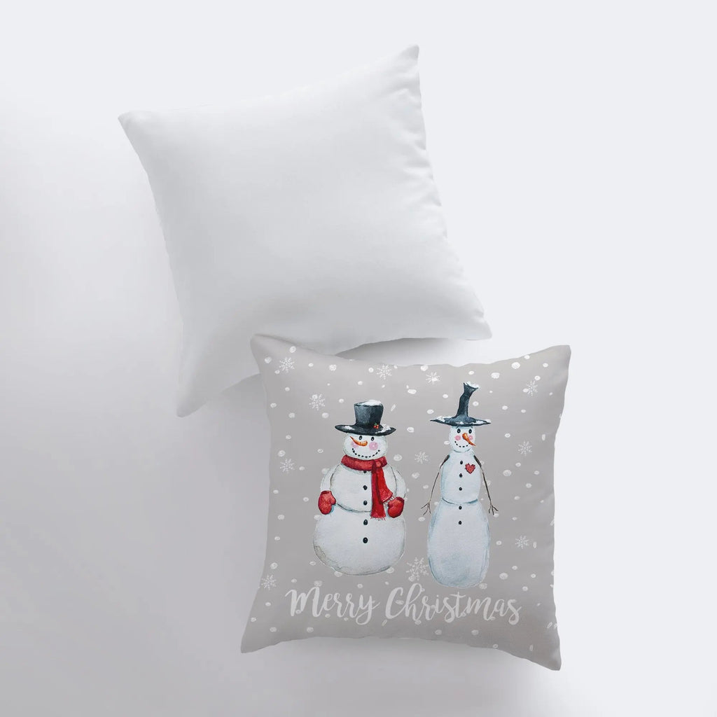 Primitive Snowmen Throw Pillow Cover — Handmade Christmas Decor