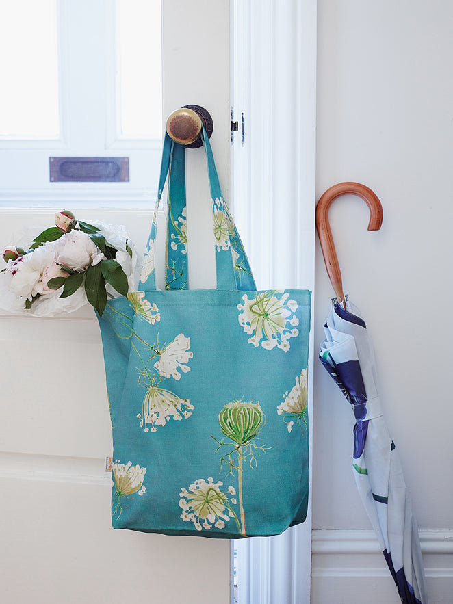 Queen Anne's Lace on Teal Tote Bag | Oil-Painted Botanical Art | Cotton Canvas | 15.5" x 14.5" | Jessica Hollander