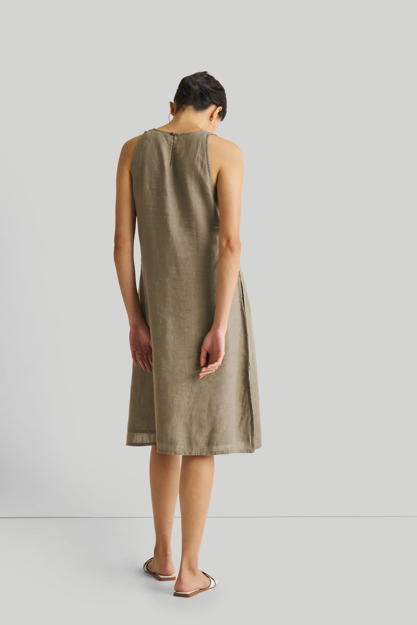Reading Tea Leaves Dress in Dark Olive | 100% Hemp | V-Neck | A-Line | Side Slits | Pockets | XS–3XL | Reistor