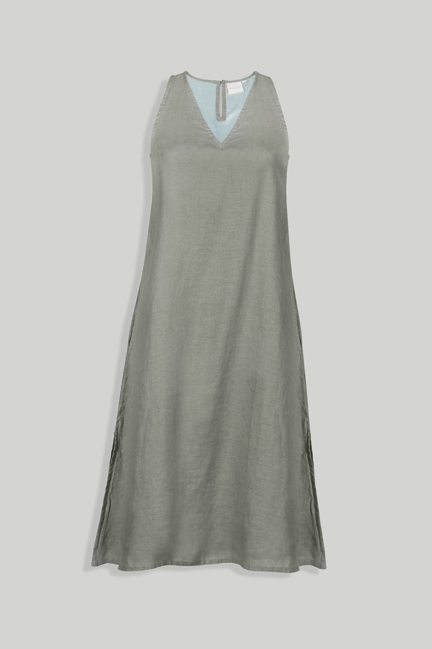 Reading Tea Leaves Dress in Dark Olive | 100% Hemp | V-Neck | A-Line | Side Slits | Pockets | XS–3XL | Reistor