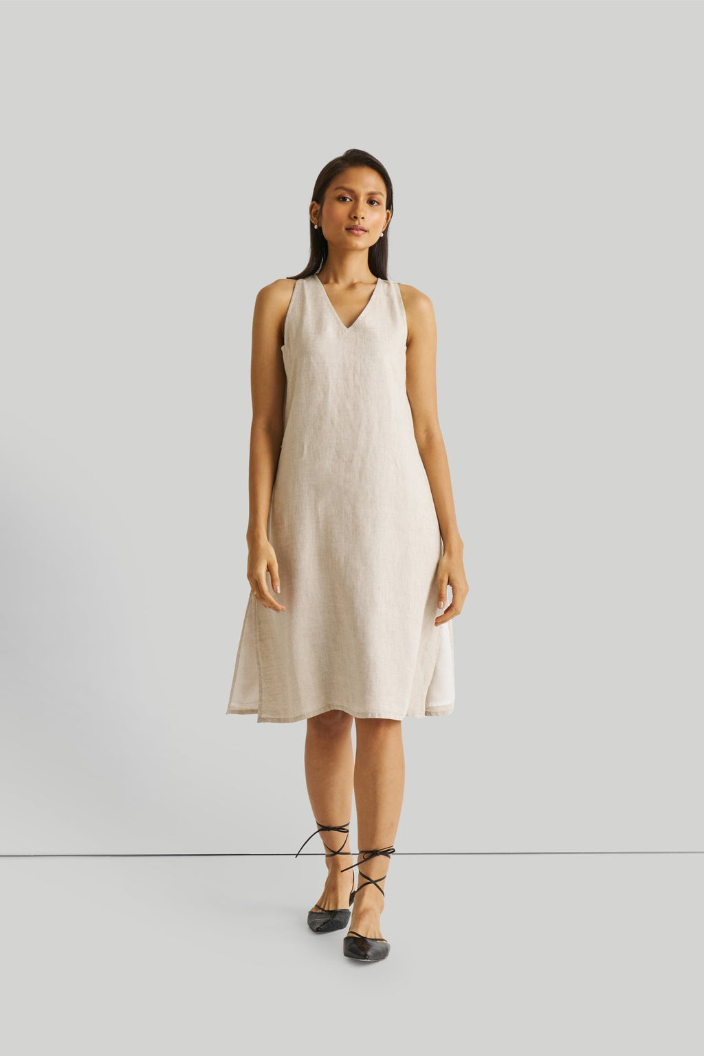 Reading Tea Leaves Dress in Ecru | 100% Hemp Slub | V-Neck | A-Line | Side Slits | Pockets | XS–3XL | Reistor