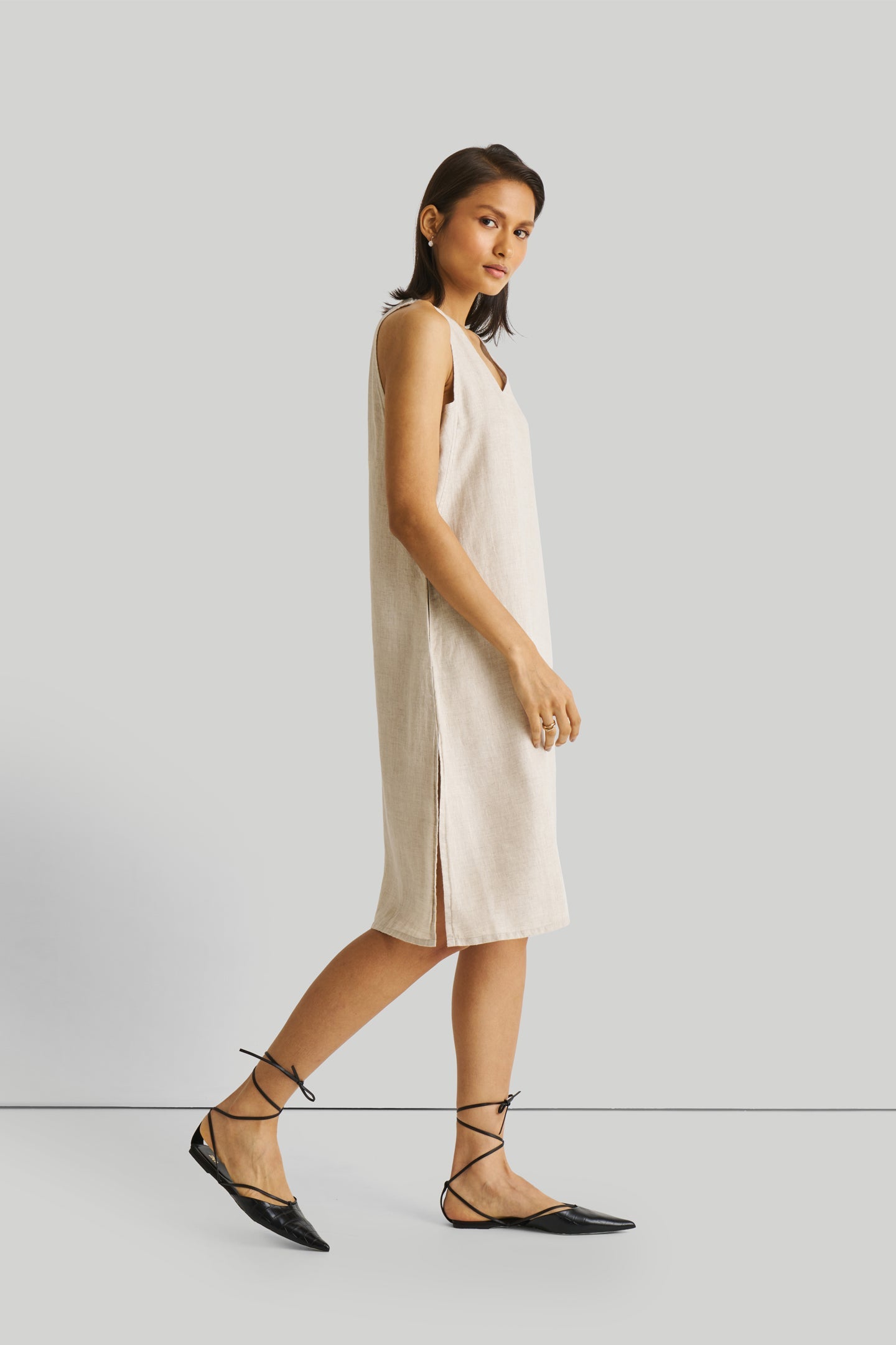 Reading Tea Leaves Dress in Ecru | 100% Hemp Slub | V-Neck | A-Line | Side Slits | Pockets | XS–3XL | Reistor