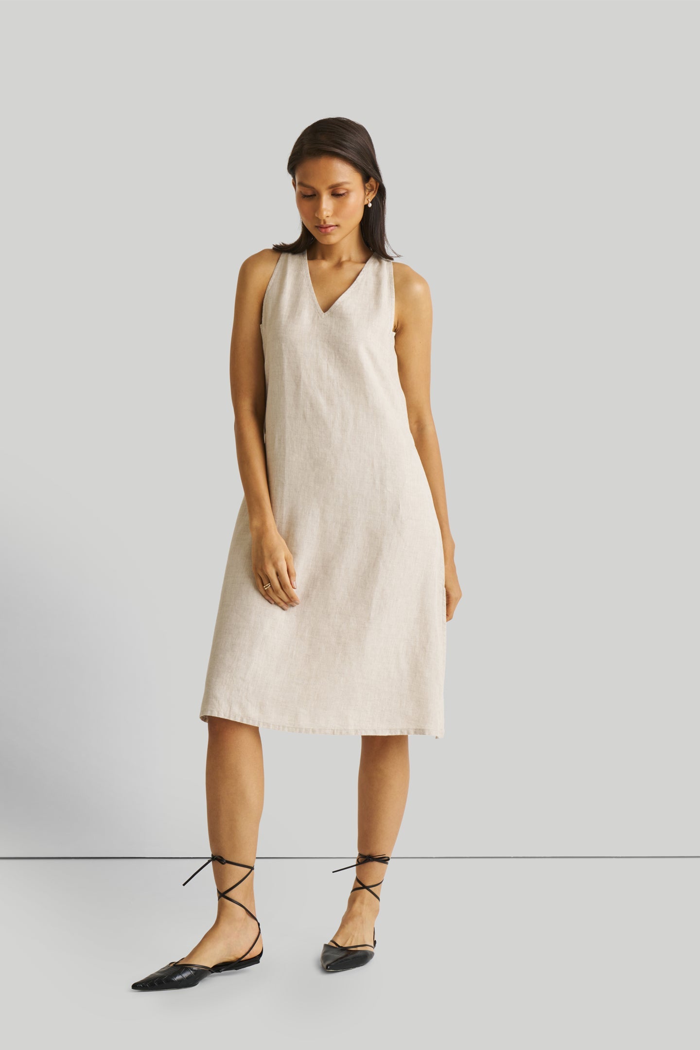 Reading Tea Leaves Dress in Ecru | 100% Hemp Slub | V-Neck | A-Line | Side Slits | Pockets | XS–3XL | Reistor