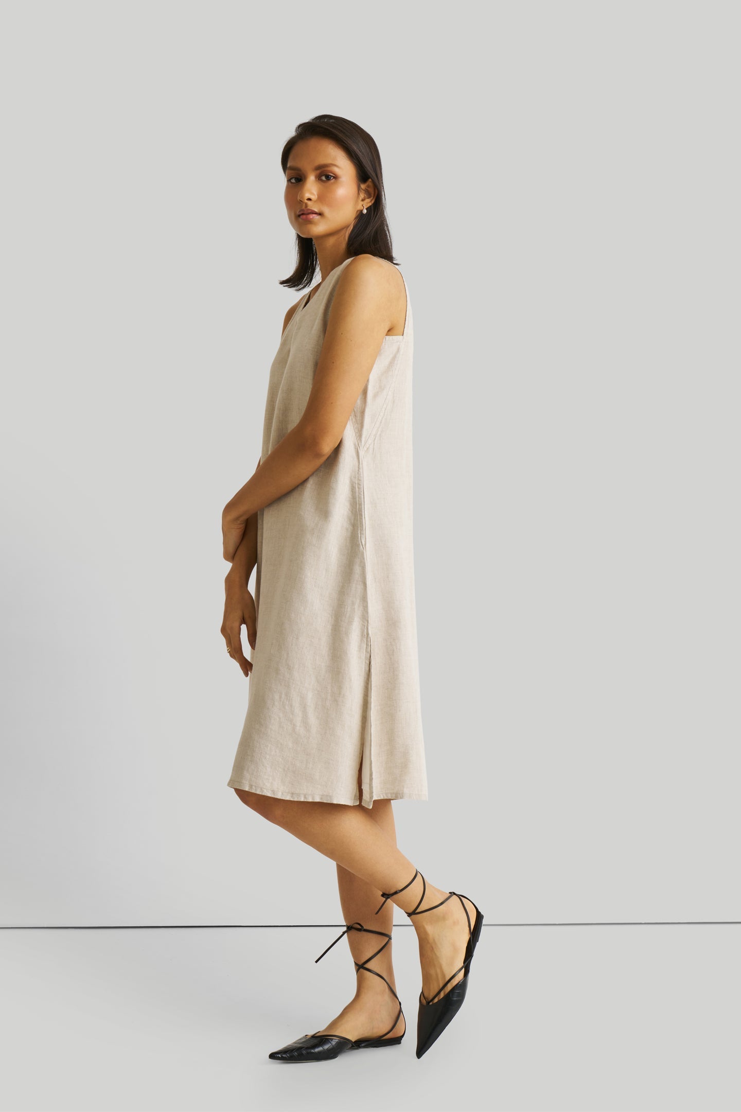 Reading Tea Leaves Dress in Ecru | 100% Hemp Slub | V-Neck | A-Line | Side Slits | Pockets | XS–3XL | Reistor
