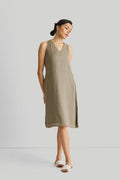Reading Tea Leaves Dress in Dark Olive | 100% Hemp | V-Neck | A-Line | Side Slits | Pockets | XS–3XL | Reistor