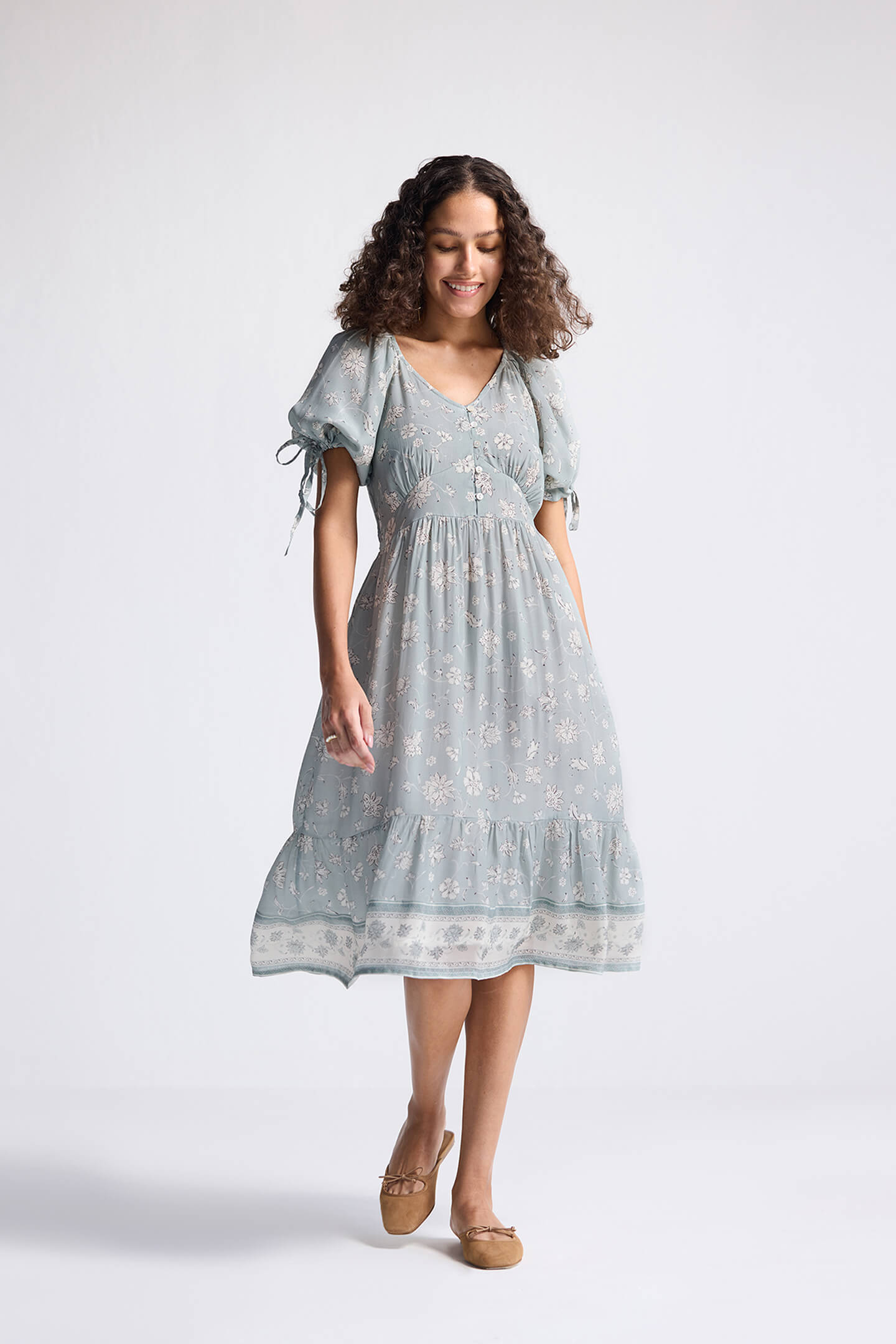 Serene Symphony Midi Dress in Sage Green