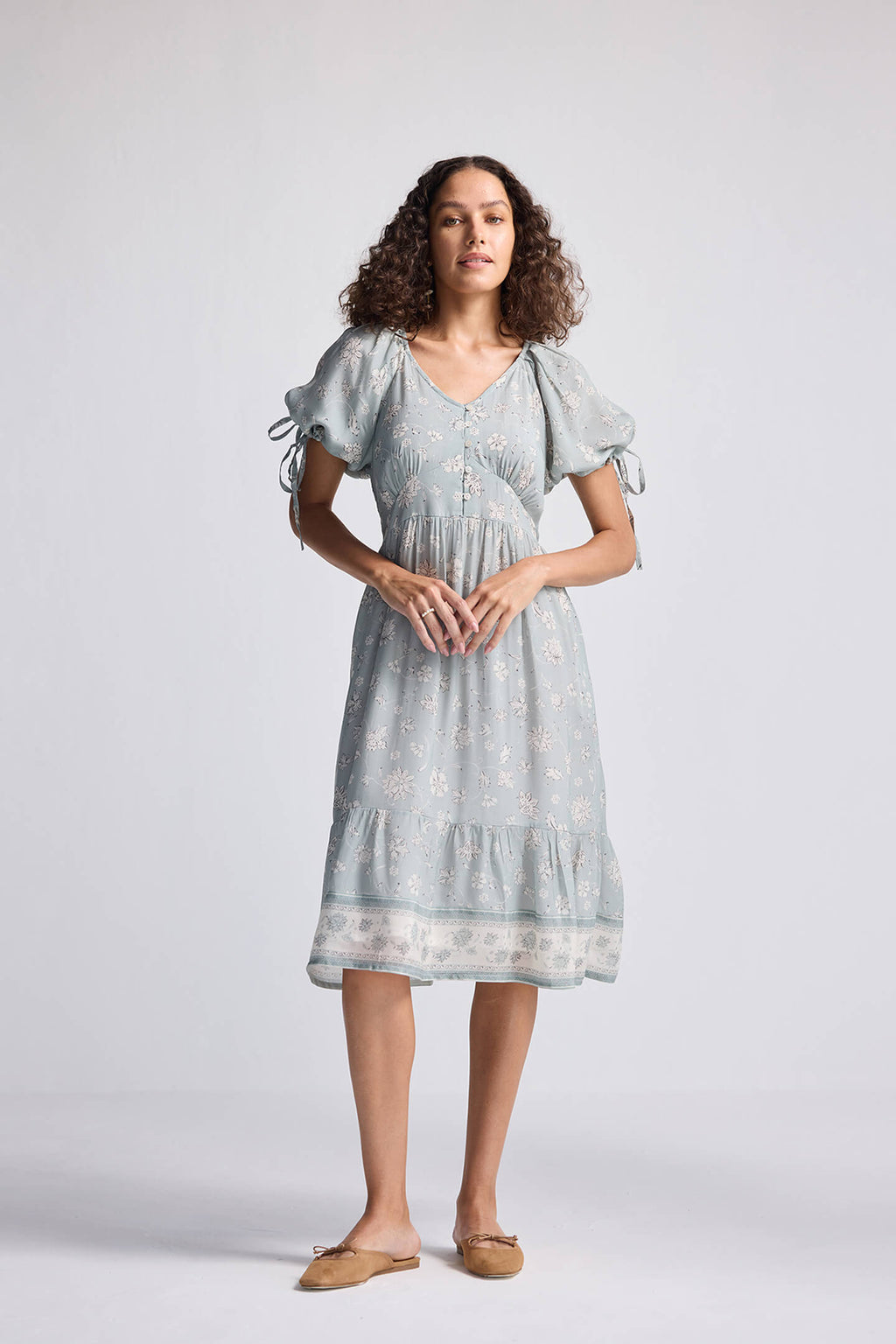 Serene Symphony Midi Dress in Sage Green