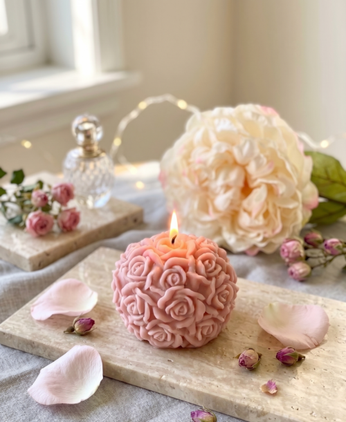 Rose Blossom Sculpture Candle – Hand-Poured Soy Wax | Ivory & Rose