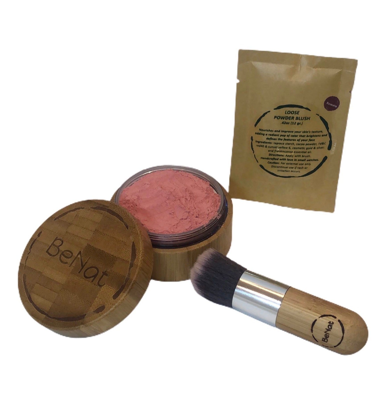 Blush Loose Powder Set | Bamboo Case + Refill + Kabuki Brush | Roseate & Plum | BeNat