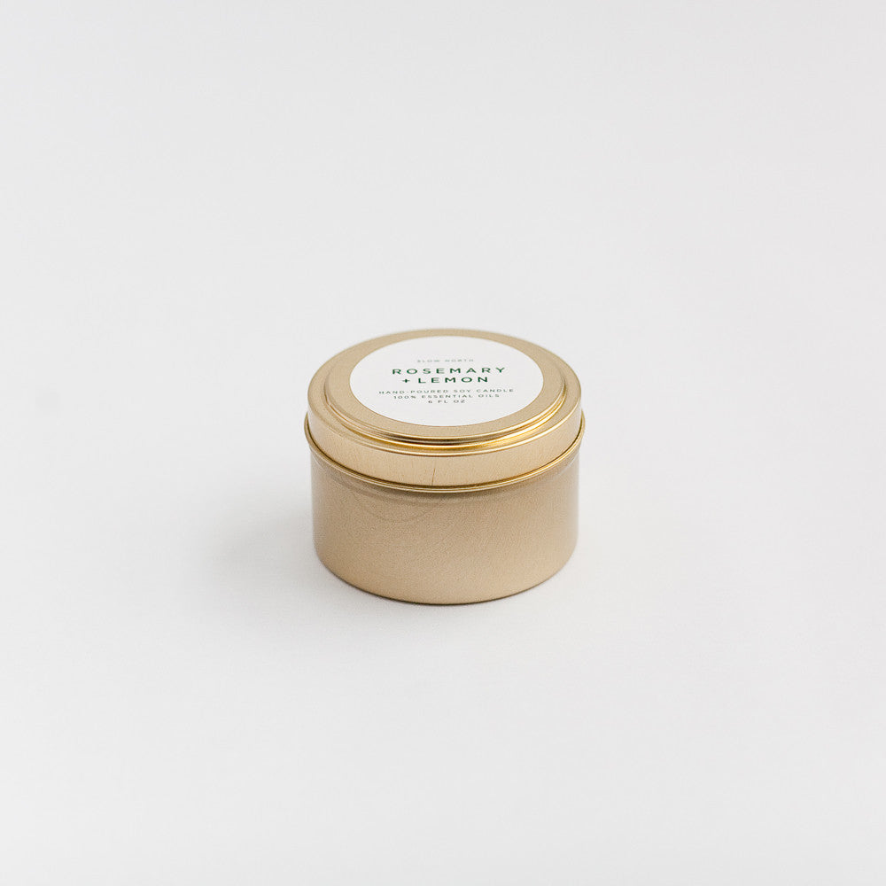 Rosemary & Lemon Soy Candle | 100% Essential Oils | Non-Toxic | Cotton Wick | Reusable Brushed Gold Tin | 20-Hour Burn | Slow North