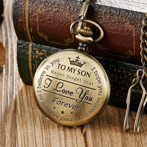 Commemorative gold circular pocket watch as my son's birthday gift