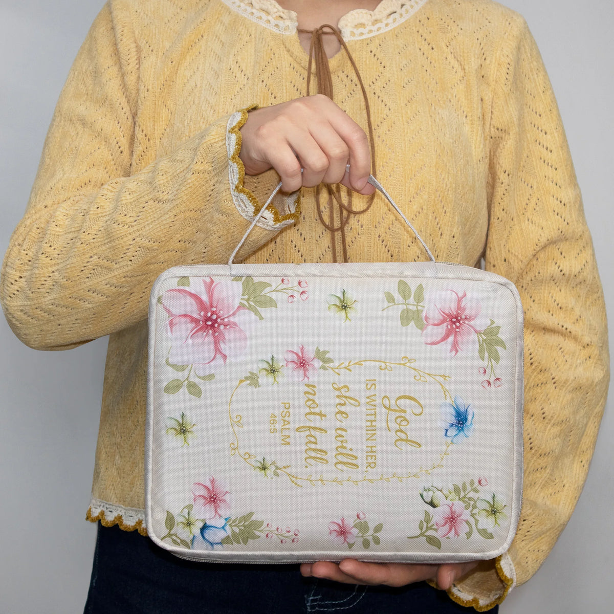 Floral Bible Cover for Women with Zipper and Handle, Large Capacity